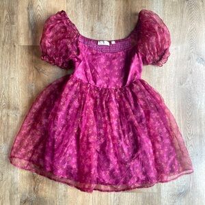 Altar’d State Purple Floral Organza Puff Sleeve Mini Dress M cottage core Y2K